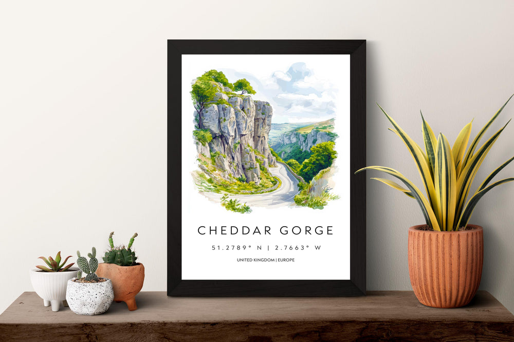 Cheddar Gorge Watercolor Poster Wall Art Cheddar Gorge Decor Home Décor Cheddar Gorge Gift UK Art Lover Gift, Travel Souvenir Print