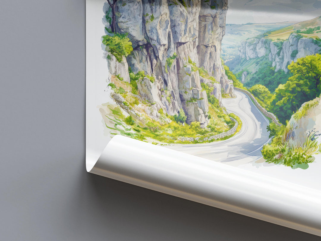 Cheddar Gorge Watercolor Poster Wall Art Cheddar Gorge Decor Home Décor Cheddar Gorge Gift UK Art Lover Gift, Travel Souvenir Print