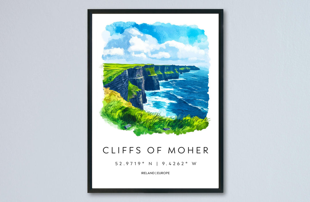 Cliffs of Moher Watercolor Poster Wall Art Cliffs of Moher Wall Decor Home Décor Cliffs of Moher Gift Ireland Art Lover Gift, Travel Print