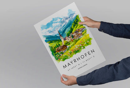 Mayrhofen Watercolor Poster Wall Art Mayrhofen Wall Decor Home Décor Mayrhofen Gift Austria Art Lover Gift, Travel Souvenir Print