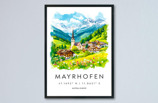 Mayrhofen Watercolor Poster Wall Art Mayrhofen Wall Decor Home Décor Mayrhofen Gift Austria Art Lover Gift, Travel Souvenir Print