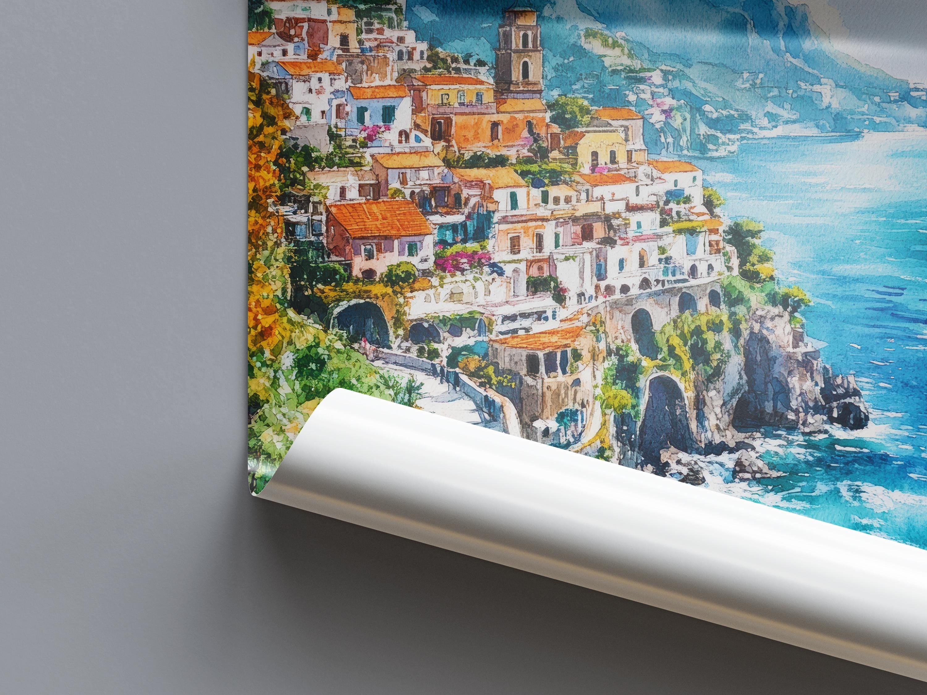 Amalfi Coast Watercolor Poster Wall Art Amalfi Coast Wall Hanging Home Décor Amalfi Coast Gift Art Lovers Italy Art Lover Gift Italy Art