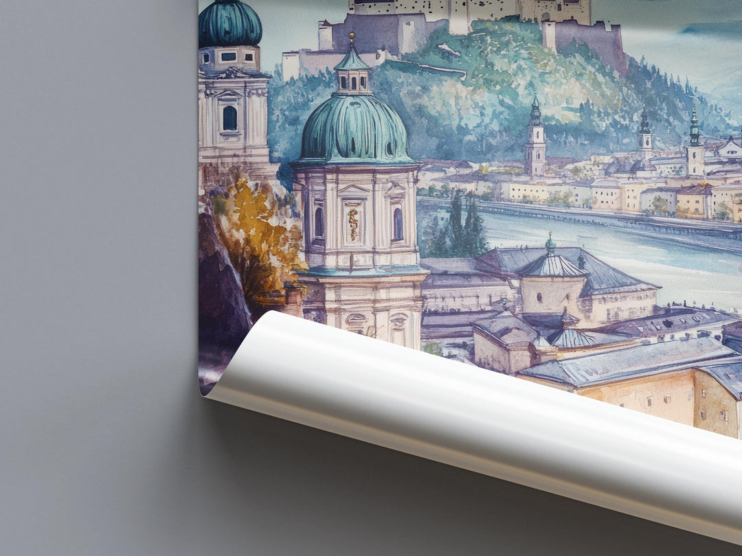 Salzburg Watercolor Poster Wall Art Salzburg Wall Hanging Home Décor Salzburg Gift Art Lovers Austria Wall Art