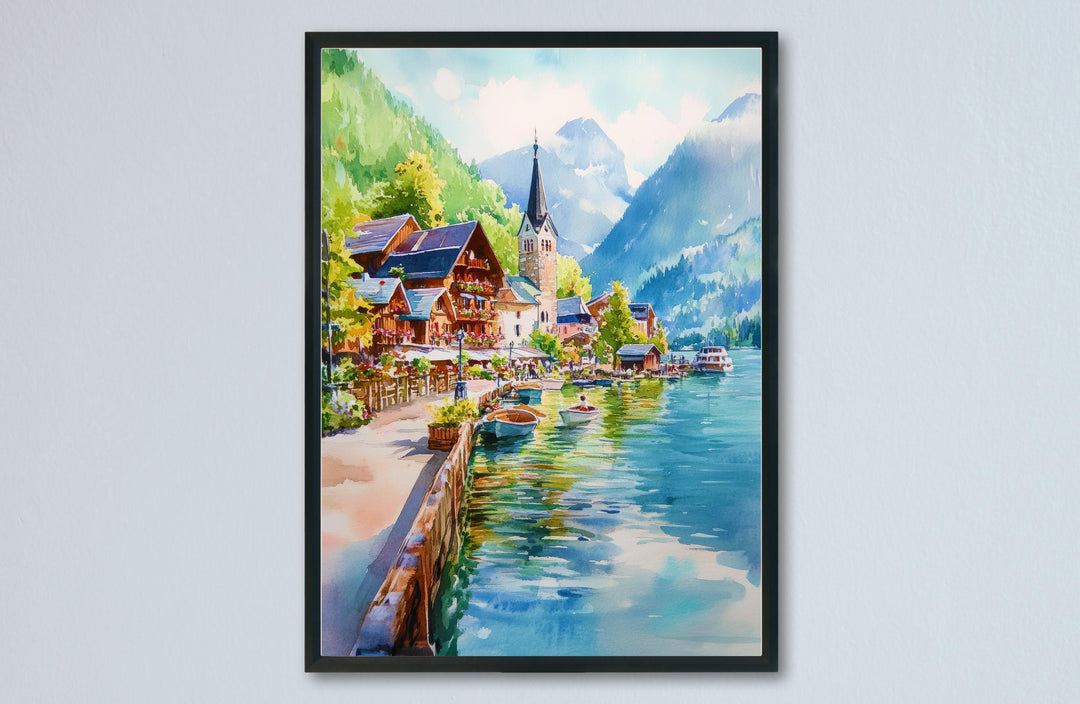 Hallstatt Watercolor Poster Wall Art Hallstatt Wall Hanging Home Décor Hallstatt Gift Art Lovers Austria Wall Art