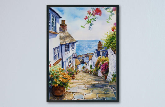 Clovelly Watercolor Poster Wall Art Clovelly Wall Hanging Home Décor Clovelly Gift Art Lovers United Kingdom Wall Art