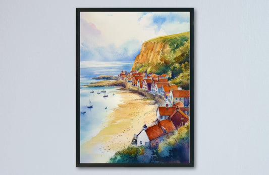 Runswick Bay Watercolor Poster Wall Art Runswick Bay Wall Hanging Home Décor Runswick Bay Gift Art Lovers United Kingdom Wall Art
