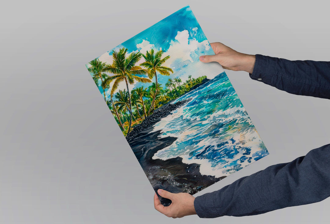 Punaluʻu Black Sand Beach Watercolor Poster Wall Art Punaluʻu Black Sand Beach Wall Hanging Home Décor Punaluʻu Black Sand Beach