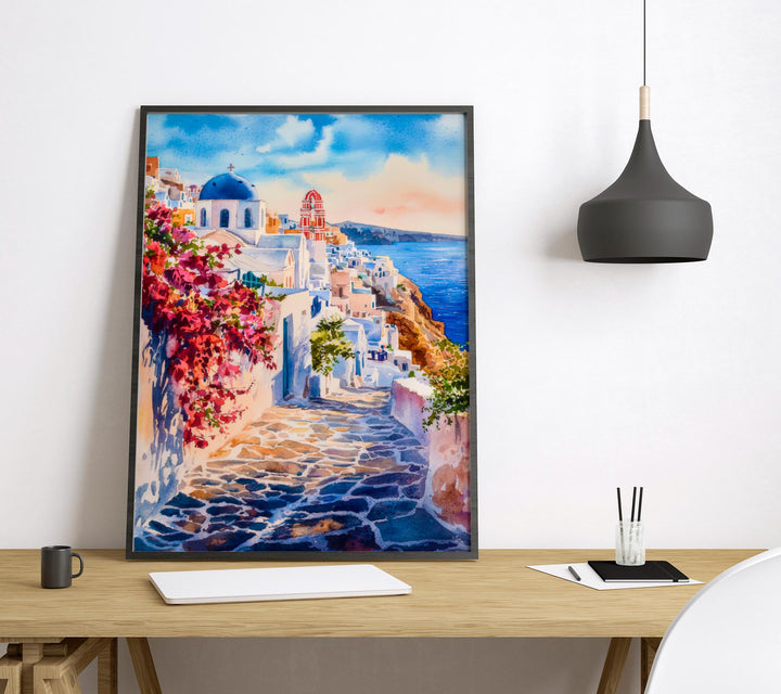 Santorini Watercolor Poster Wall Art Santorini Wall Hanging Home Décor Santorini Gift Art Lovers Greece Wall Art