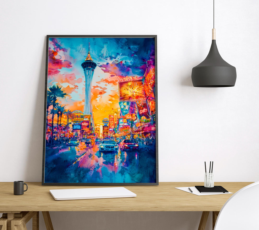 Las Vegas Watercolor Poster Wall Art Las Vegas Wall Hanging Home Décor Las Vegas Gift Art Lovers United States Wall Art