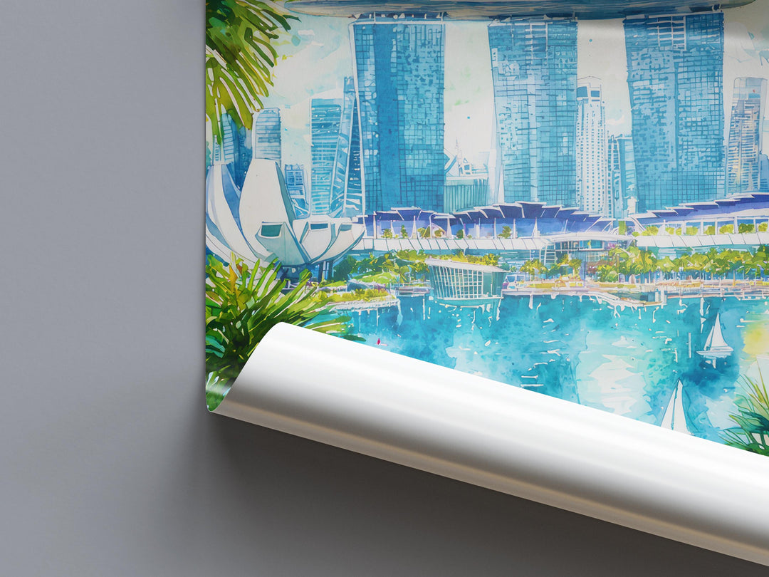 Singapore Watercolor Poster Wall Art Singapore Wall Hanging Home Décor Singapore Gift Art Lovers Singapore Wall Art