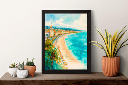 Nice Watercolor Poster Wall Art Nice Wall Hanging Home Décor Nice Gift Art Lovers France Wall Art