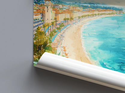 Nice Watercolor Poster Wall Art Nice Wall Hanging Home Décor Nice Gift Art Lovers France Wall Art