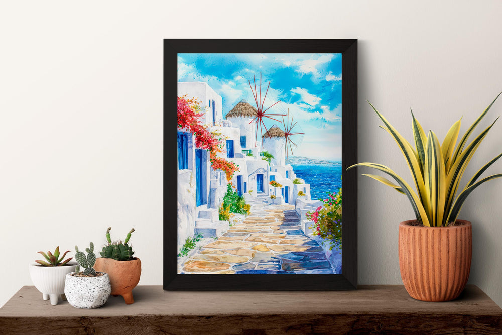 Mykonos Watercolor Poster Wall Art Mykonos Wall Hanging Home Décor Mykonos Gift Art Lovers Greece Wall Art