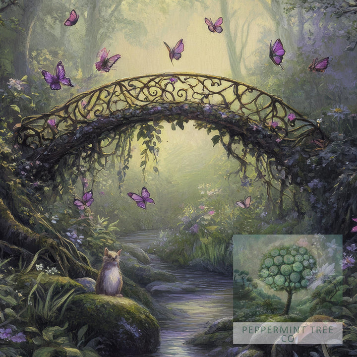 Butterfly Bridge Print: Vintage Cottagecore Forest Art