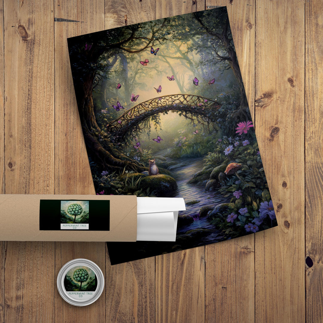 Butterfly Bridge Print: Vintage Cottagecore Forest Art