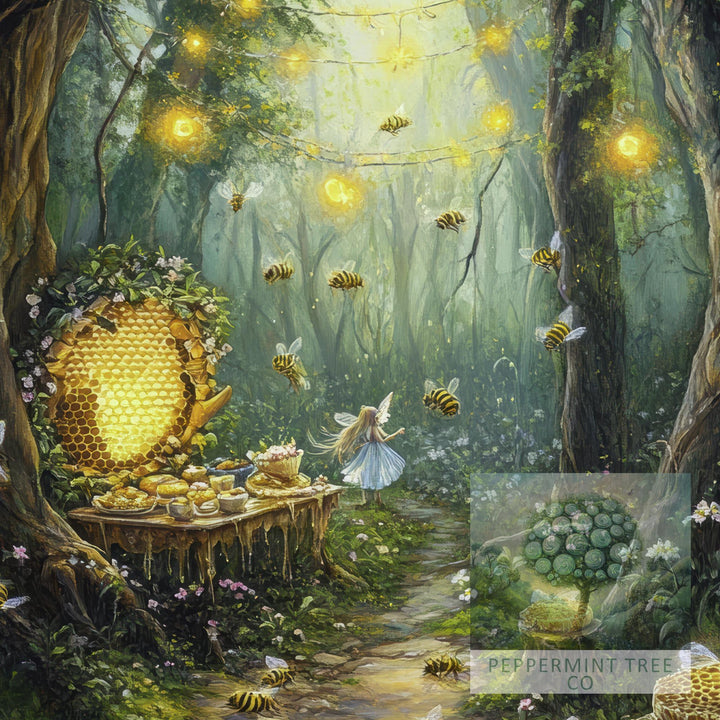 Honeycomb Harvest Festival Print | Vintage Bee, Cottagecore Art