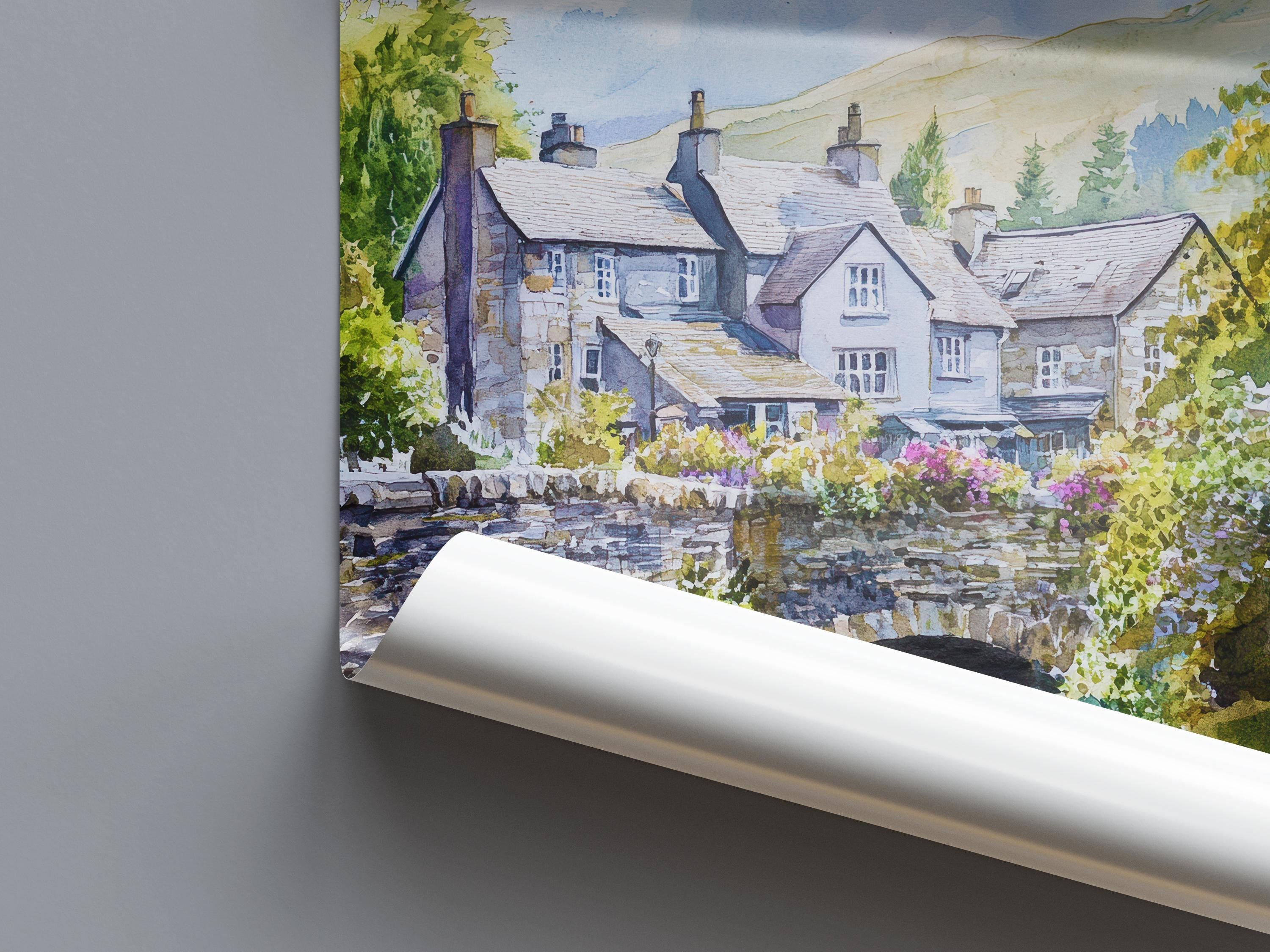 Ambleside Watercolor Poster Wall Art Ambleside Wall Decor Home Décor Ambleside Gift United Kingdom Art Lover Gift, Travel Souvenir Print