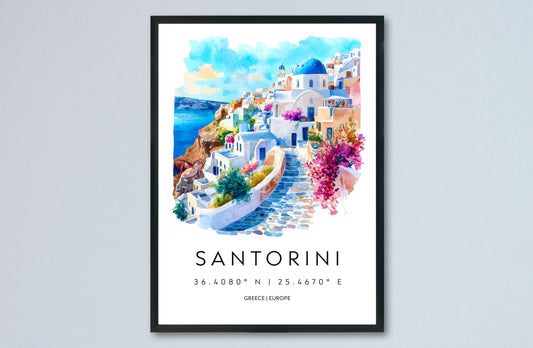 Santorini Watercolor Poster Wall Art Santorini Wall Hanging Home Décor Santorini Gift Art Lovers Greece Wall Art