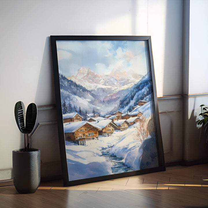 Wengen watercolor poster Wall Art Wengen Wall Hanging Home Décor Wengen Gift Art Lovers Switzerland Art Lover Gift Switzerland wall art