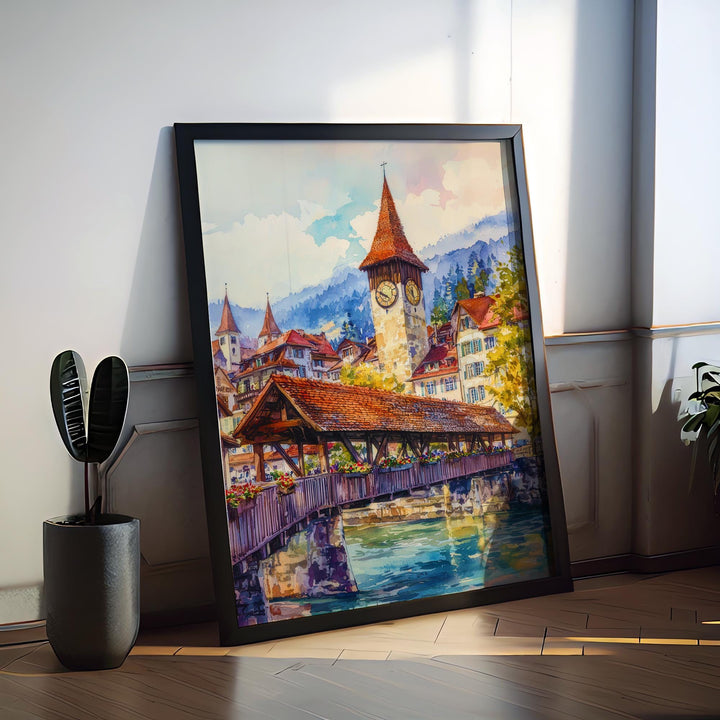Thun watercolor poster Wall Art Thun Wall Hanging Home Décor Thun Gift Art Lovers Switzerland Art Lover Gift Switzerland wall art