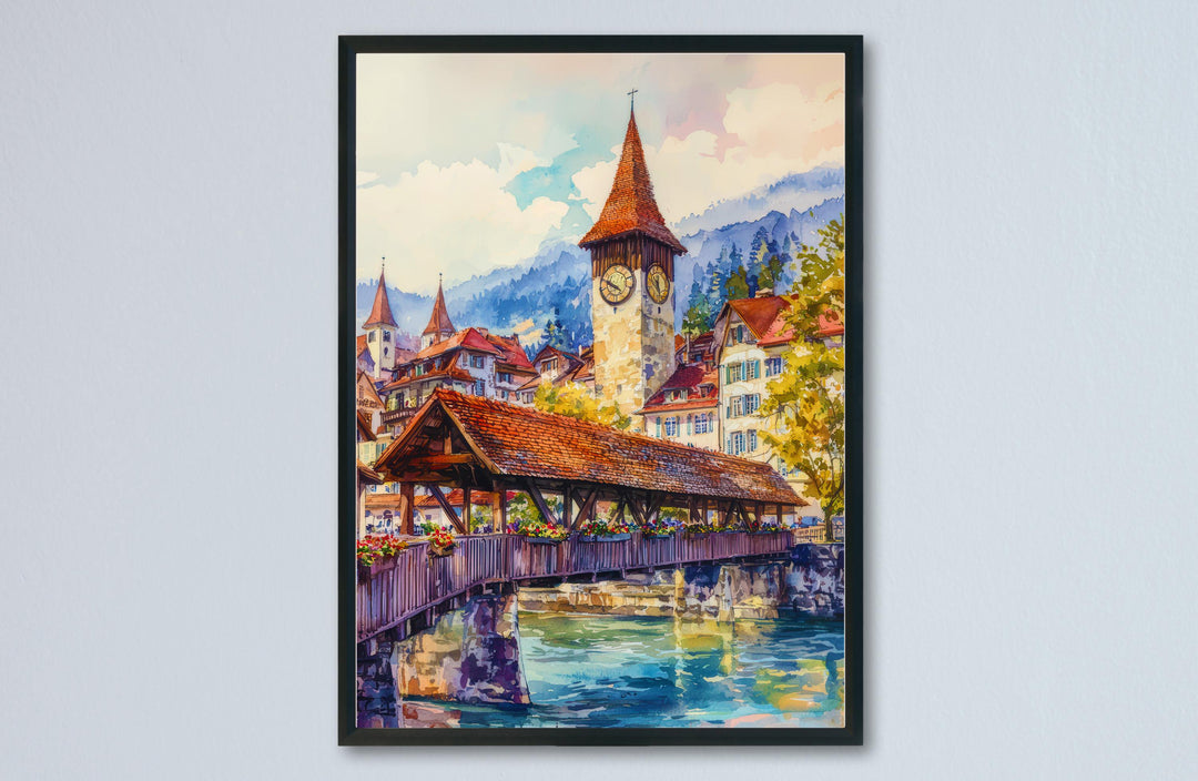 Thun watercolor poster Wall Art Thun Wall Hanging Home Décor Thun Gift Art Lovers Switzerland Art Lover Gift Switzerland wall art