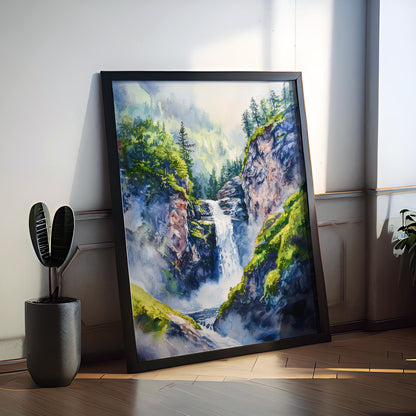 Reichenbach Falls watercolor poster Wall Art Reichenbach Falls Wall Hanging Home Décor Reichenbach Falls Gift Art Lovers Switzerland Art