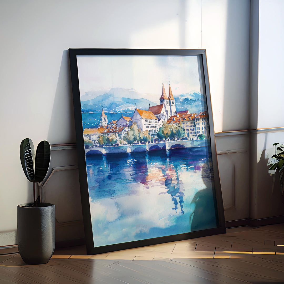 Lausanne watercolor poster Wall Art Lausanne Wall Hanging Home Décor Lausanne Gift Art Lovers Switzerland Art Lover Gift Switzerland art