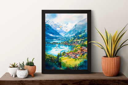 Interlaken watercolor poster Wall Art Interlaken Wall Hanging Home Décor Interlaken Gift Art Lovers Switzerland Art Lover Gift Switzerland