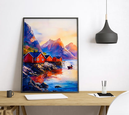 Lofoten Islands watercolor poster Wall Art Lofoten Islands Wall Hanging Home Décor Lofoten Islands Gift Art Lovers Norway Art Lover Gift