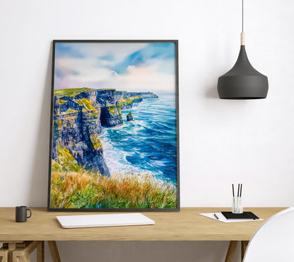 Cliffs of Moher Watercolor Poster Wall Art Cliffs of Moher Wall Hanging Home Décor Cliffs of Moher Gift Art Lovers Ireland Wall Art