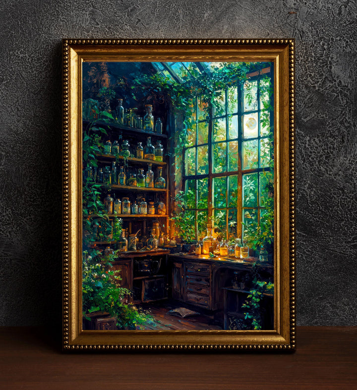 Witches Greenhouse Botanical Print, Dark Academia Cottagecore Wall Art