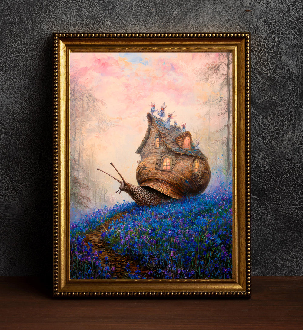 Snail Cottage Poster Whimsical Animal Artwork Cottagecore Wall Art Enchanted Nature Illustration Cozy Woodland Print Fairycore Decor