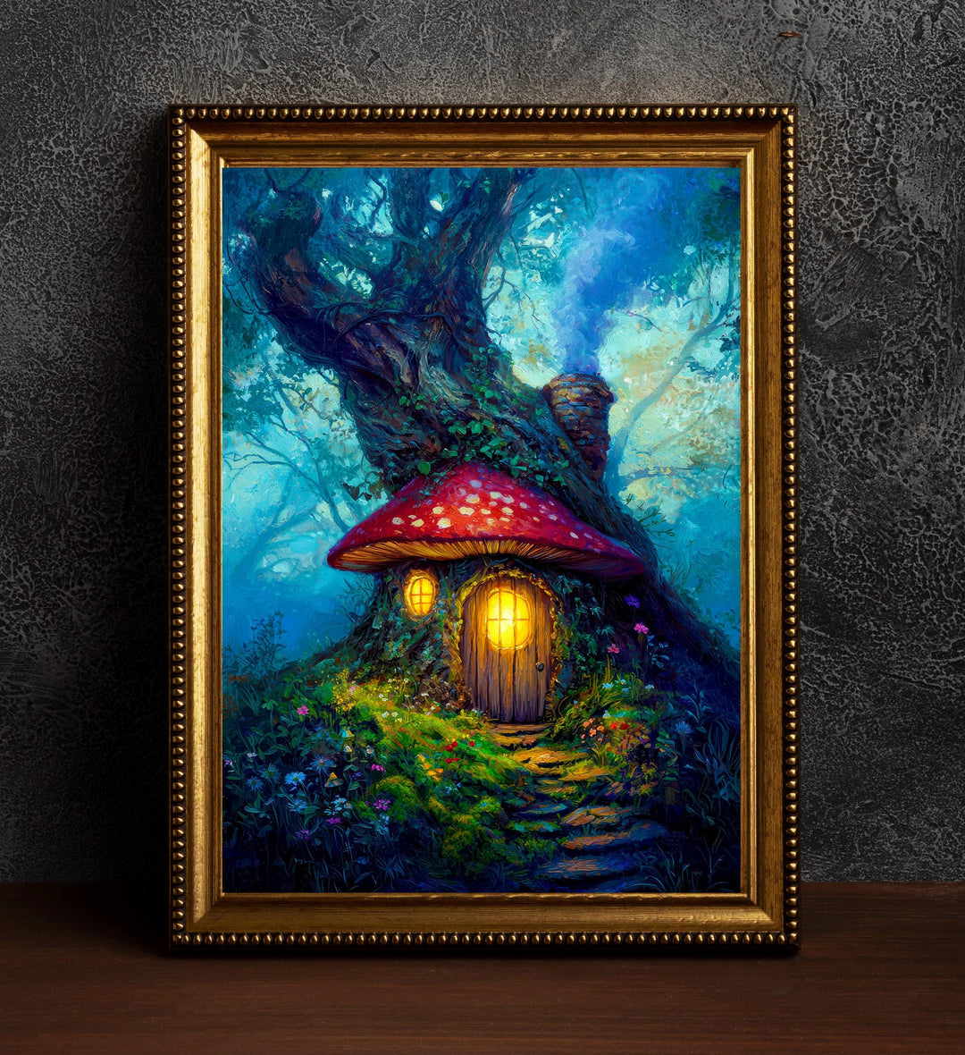 Toadstool Cottage Print: Whimsical Mushroom House, Enchanted Woodland Art
