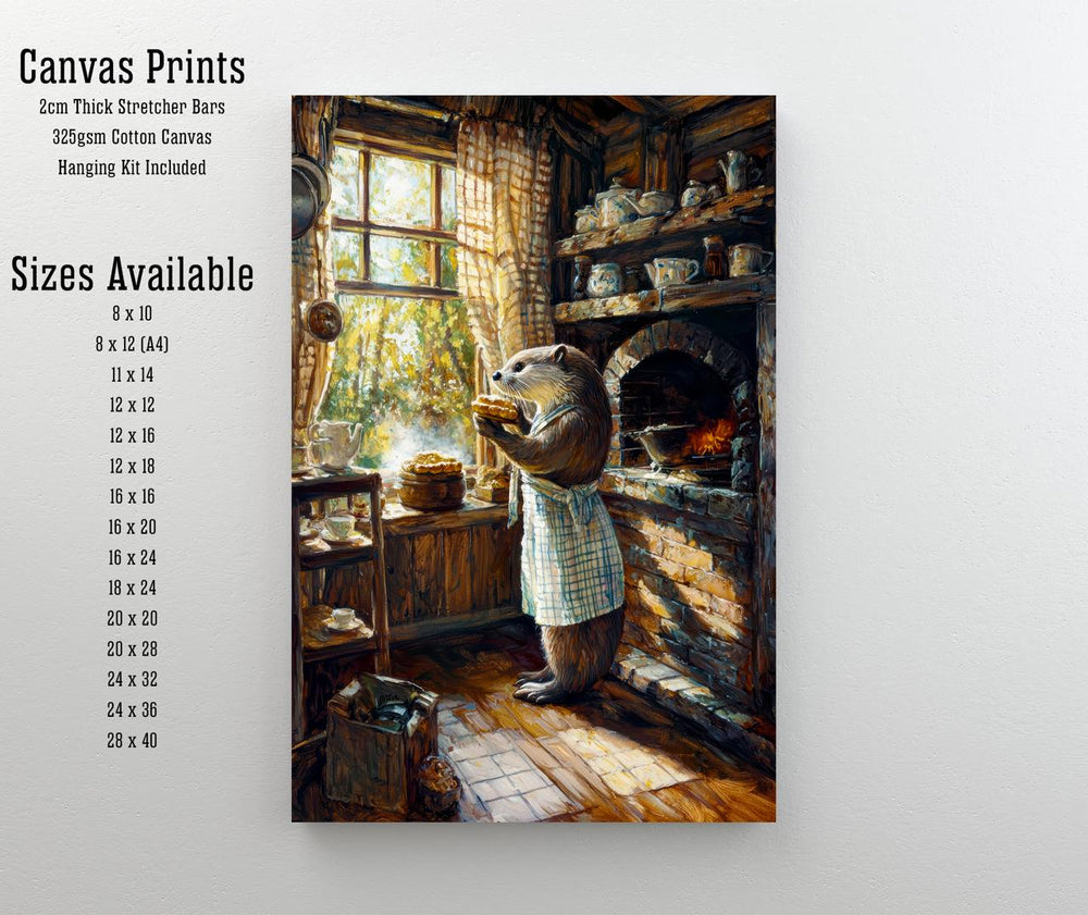 Otter Making Bread Print, Whimsical Cottagecore Animal Art