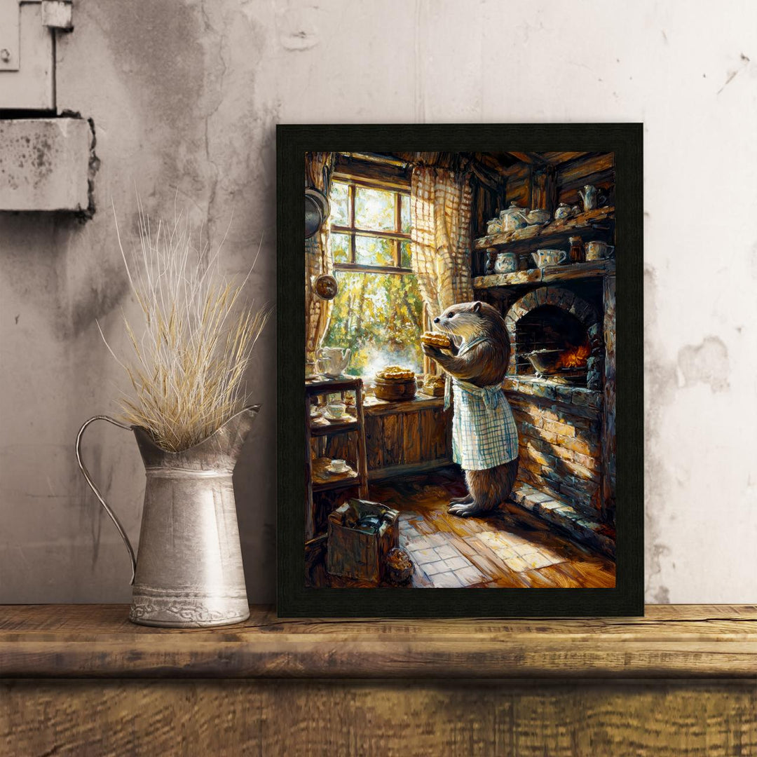Otter Making Bread Print, Whimsical Cottagecore Animal Art