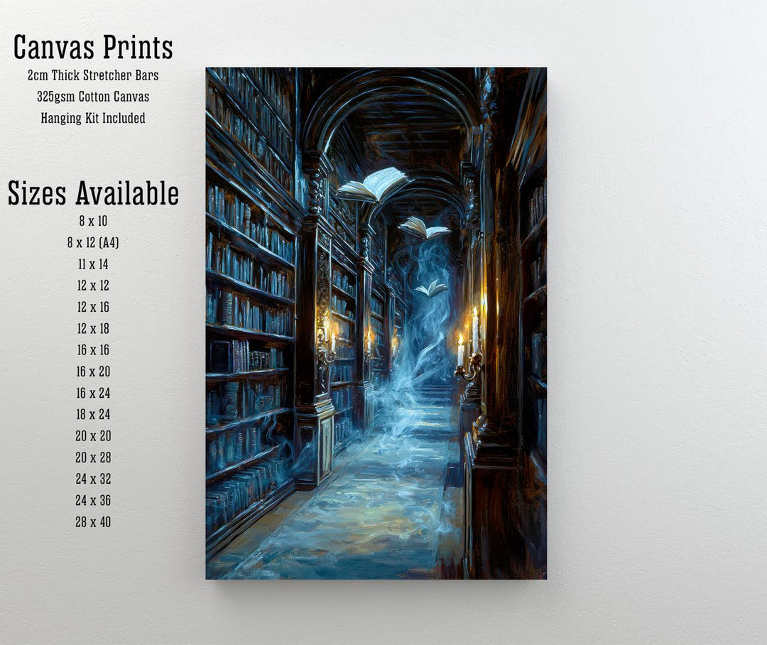 Ghost Library Print | Spooky Bookshelf, Dark Academia Wall Art
