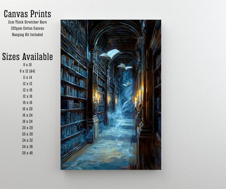 Ghost Library Print | Spooky Bookshelf, Dark Academia Wall Art