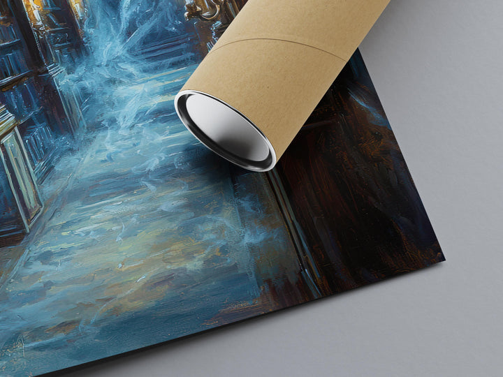 Ghost Library Print | Spooky Bookshelf, Dark Academia Wall Art