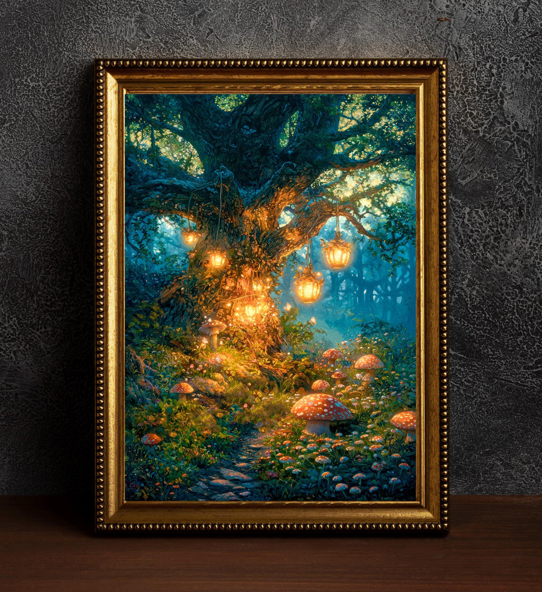 Mystic Oak Tree Art Print, Enchanted Forest, Cottagecore Decor