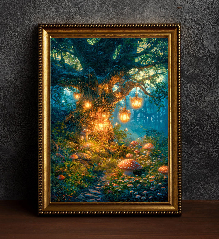 Mystic Oak Tree Art Print, Enchanted Forest, Cottagecore Decor