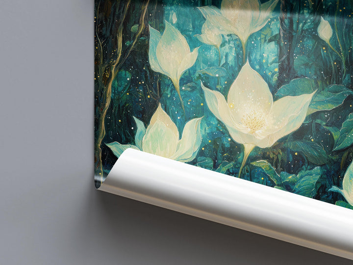 Moonflower Garden Art Print, Enchanted Floral Cottagecore Decor