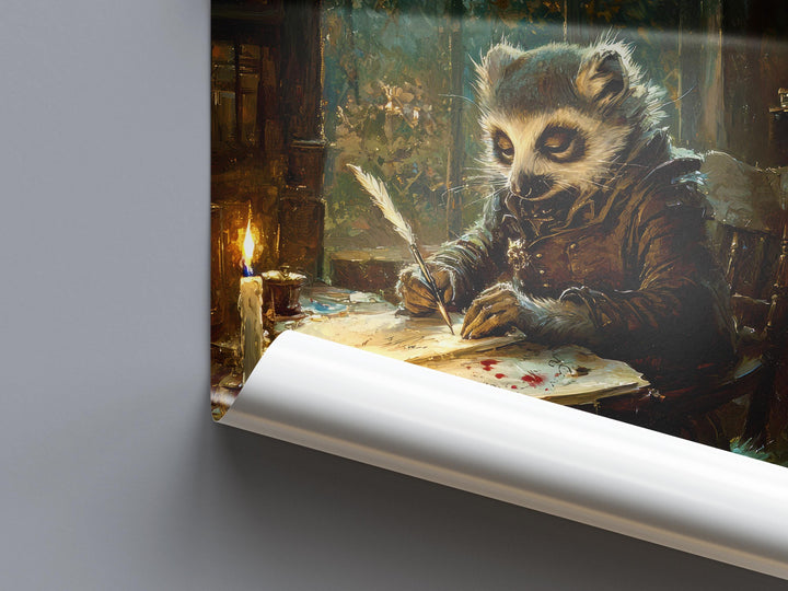 Lemur Poet Art Print, Whimsical Cottagecore Animal Poster