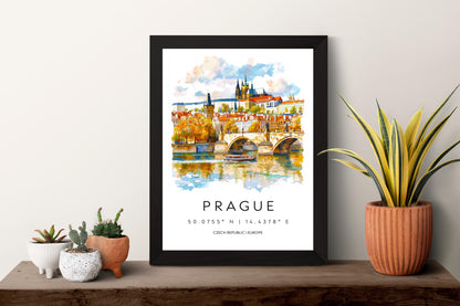 Prague Watercolor Poster Wall Art Prague Wall Hanging Home Décor Prague Gift Art Lovers Czech Republic Wall Art