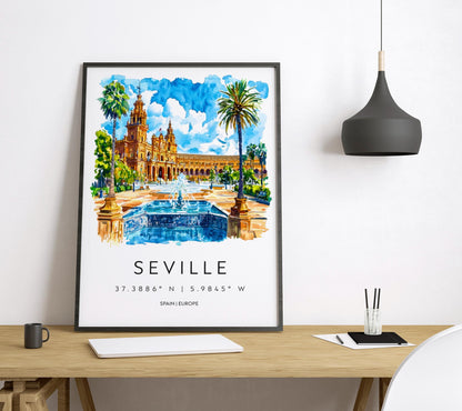 Seville Watercolor Poster Wall Art Seville Wall Hanging Home Décor Seville Gift Art Lovers Spain Wall Art