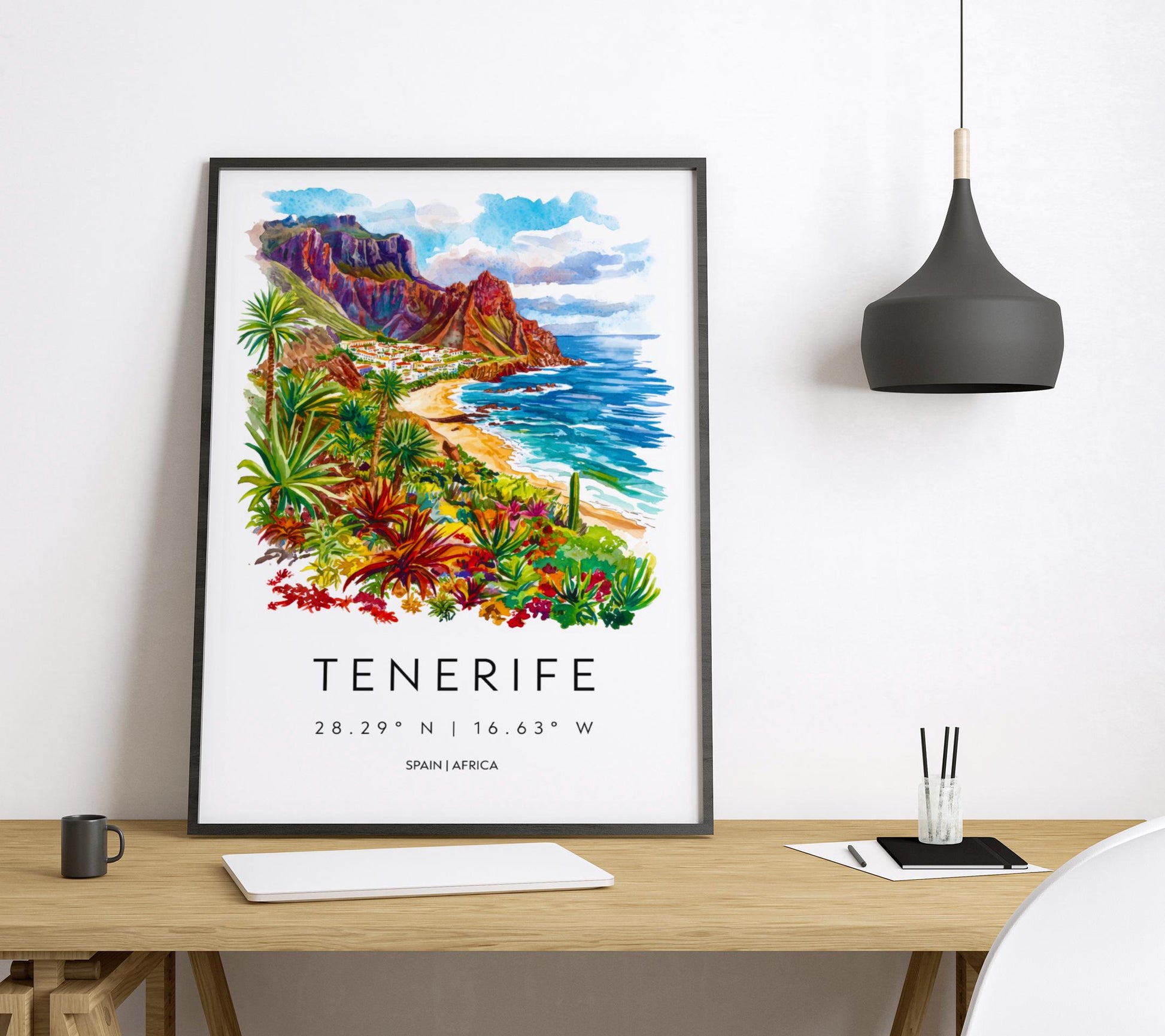 Tenerife Watercolor Poster Wall Art Tenerife Wall Hanging Home Décor Tenerife Gift Art Lovers Spain Wall Art