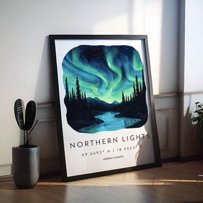 Northern Lights Watercolor Poster Wall Art Northern Lights Wall Hanging Home Décor Northern Lights Gift Art Lovers Norway Wall Art