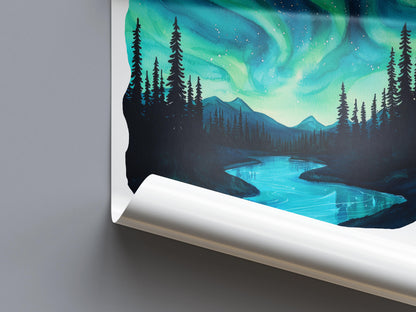 Northern Lights Watercolor Poster Wall Art Northern Lights Wall Hanging Home Décor Northern Lights Gift Art Lovers Norway Wall Art