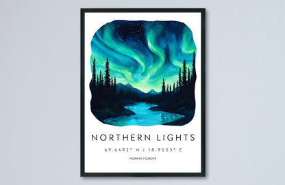 Northern Lights Watercolor Poster Wall Art Northern Lights Wall Hanging Home Décor Northern Lights Gift Art Lovers Norway Wall Art