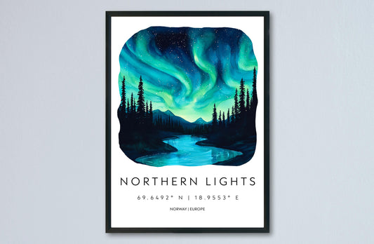 Northern Lights Watercolor Poster Wall Art Northern Lights Wall Hanging Home Décor Northern Lights Gift Art Lovers Norway Wall Art