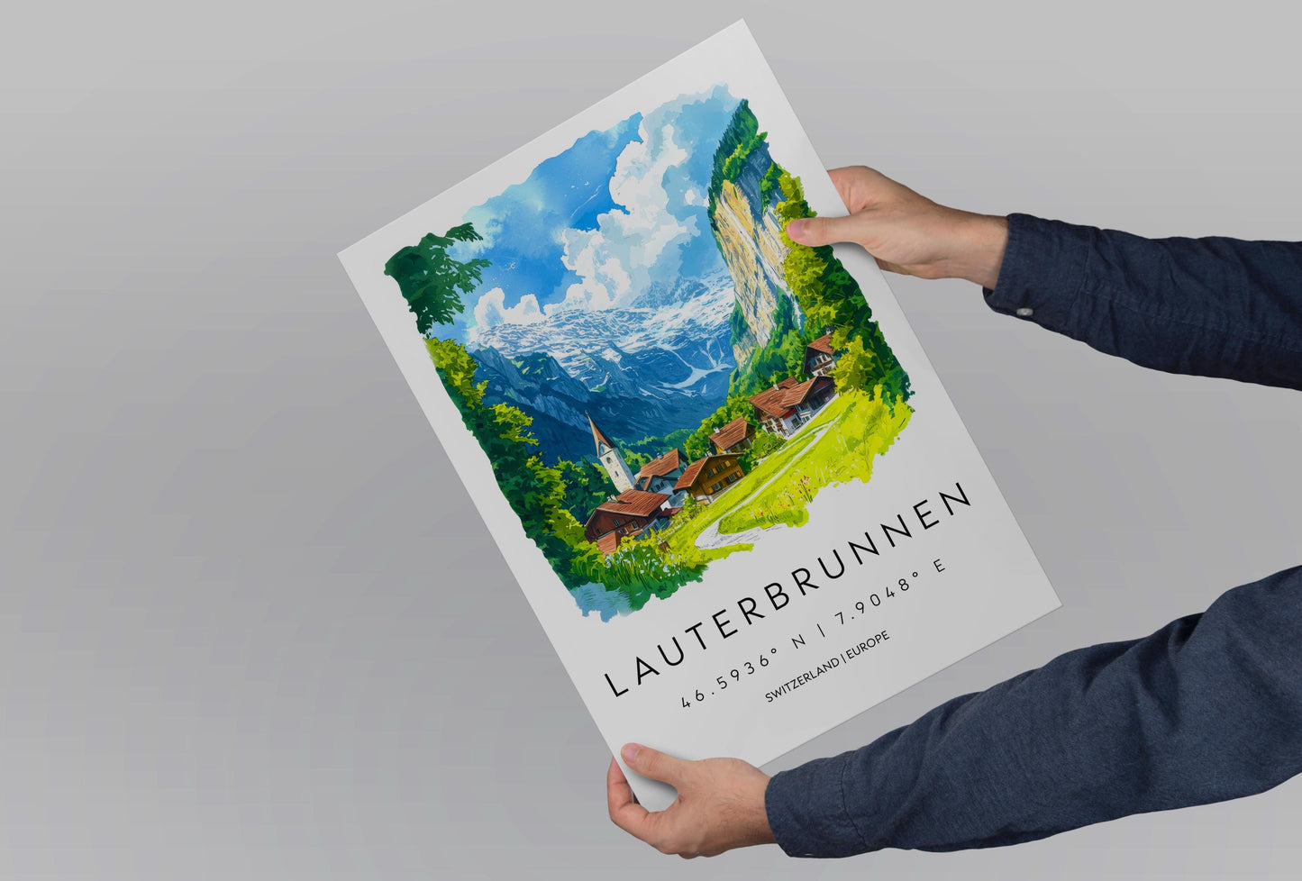 Lauterbrunnen Watercolor Poster Wall Art Lauterbrunnen Wall Hanging Home Décor Lauterbrunnen Gift Art Lovers Switzerland Wall Art